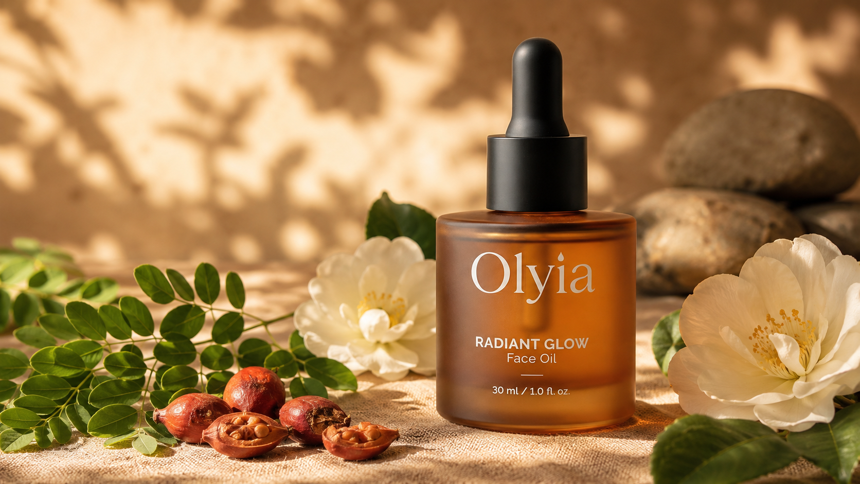 A botanical face oil editorial image